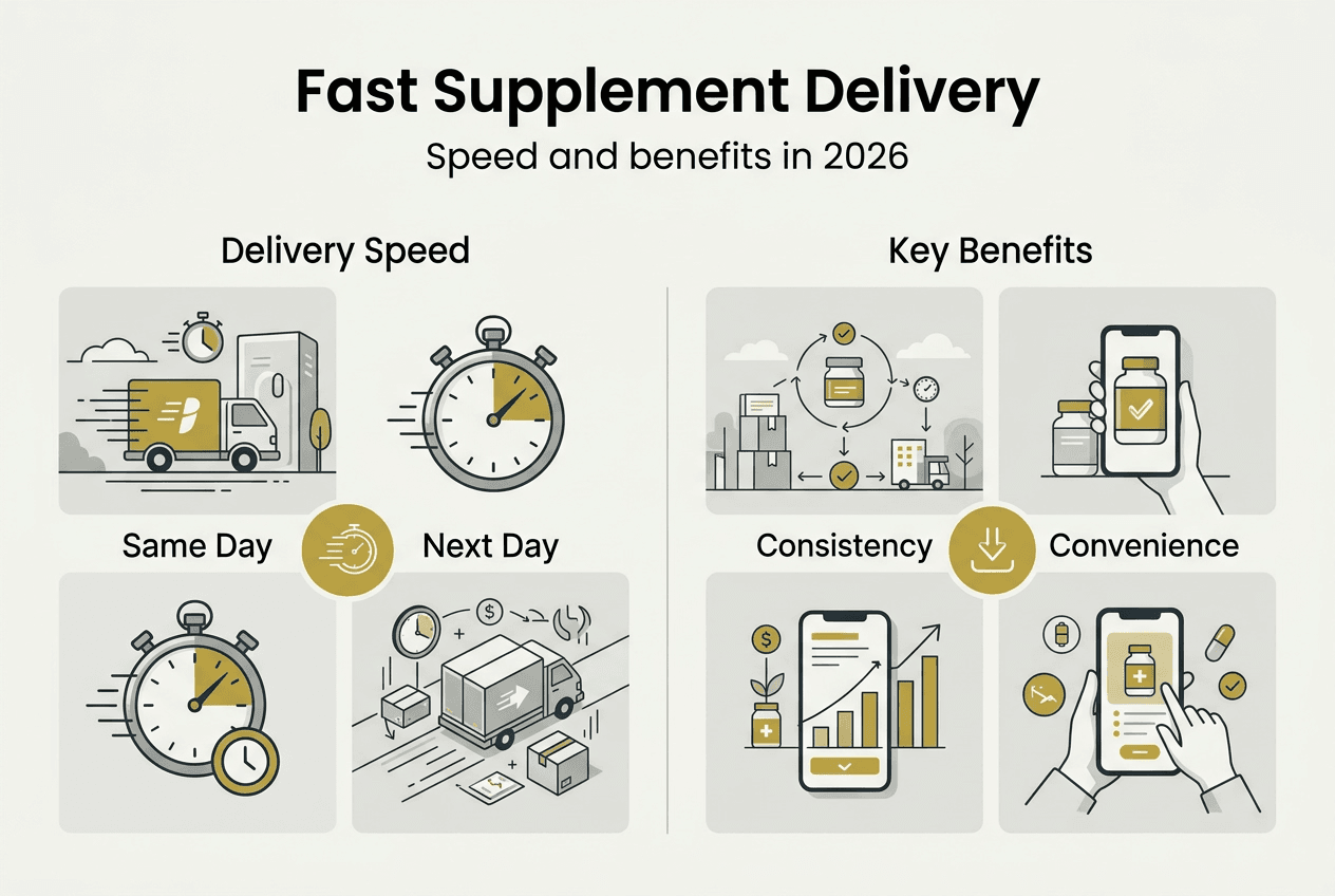 Infographic on supplement delivery speed and benefits