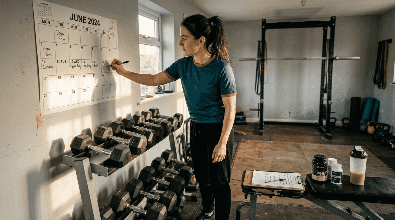 Woman marking supplement cycles on calendar