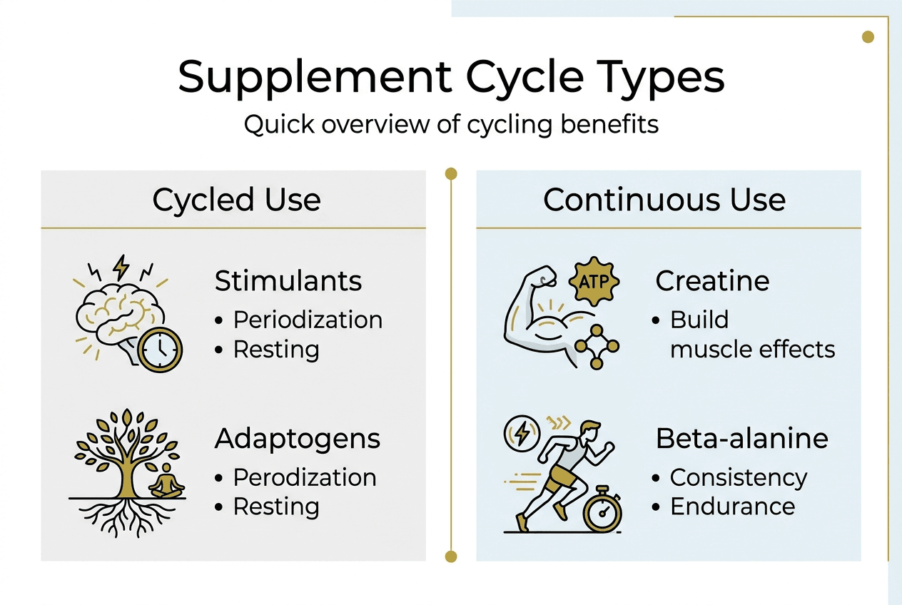 Infographic comparing supplement cycling approaches