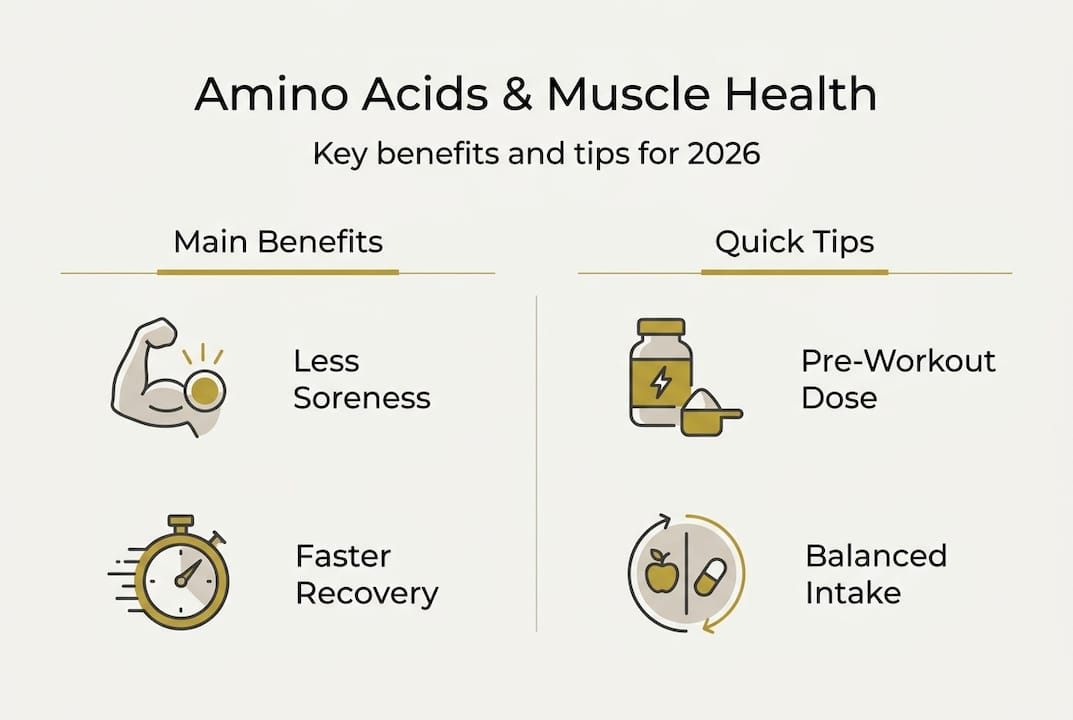 Infographic shows amino acid muscle benefits and tips