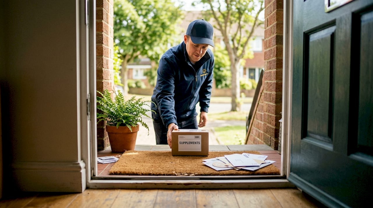 Supplement delivery at doorstep everyday scene