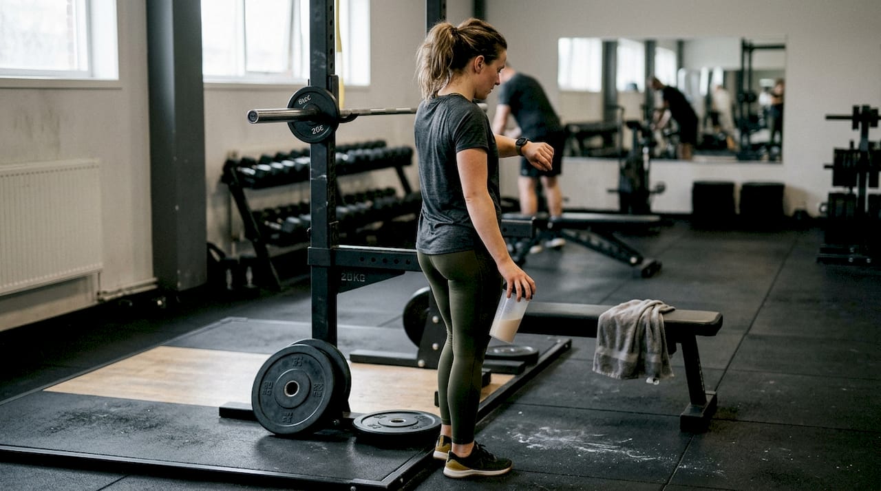 Woman preparing weightlifting with creatine drink