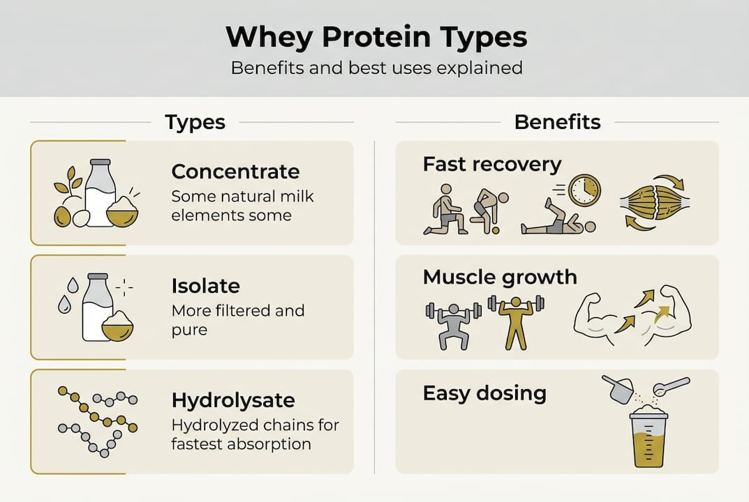 Infographic showing whey types and benefits