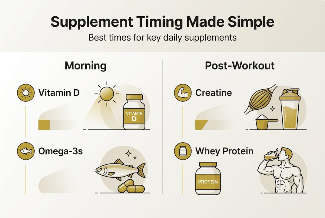 Infographic on daily supplement timing routine
