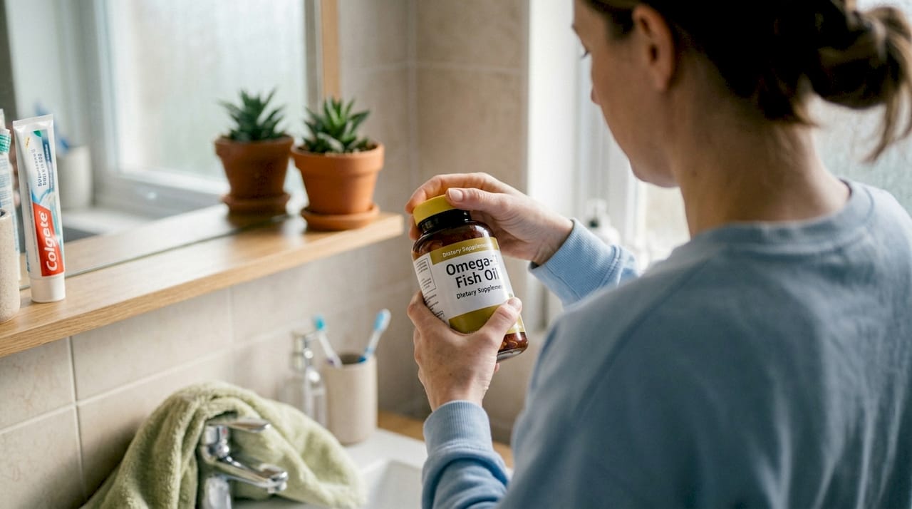 Woman starting day with omega-3 supplement