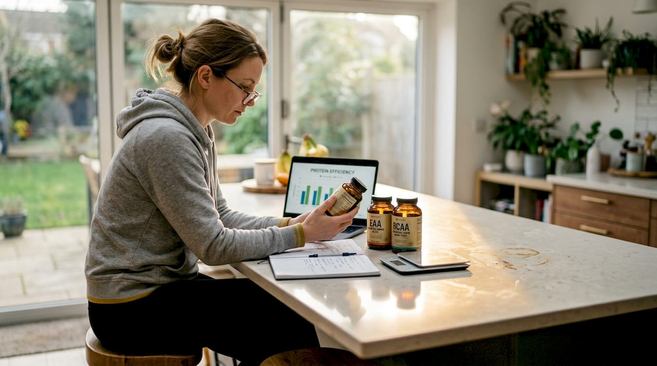 Nutritionist comparing EAA and BCAA supplements