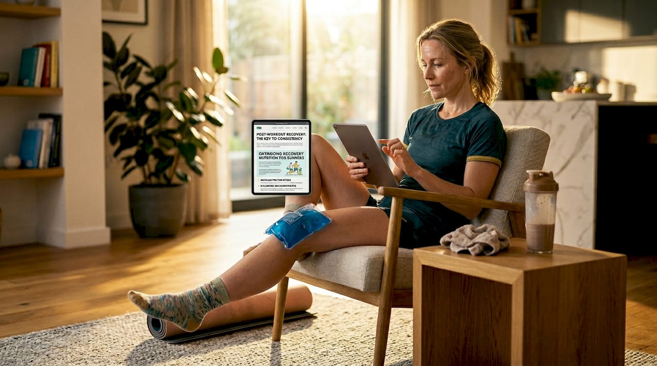 Runner icing knee and reading recovery tips