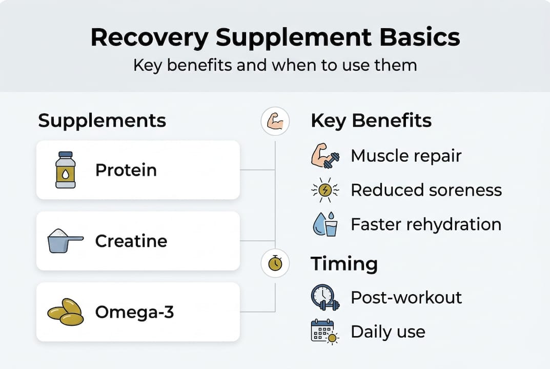 Infographic with benefits and timing of recovery supplements