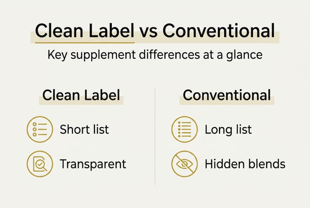 Infographic comparing clean label and conventional supplements