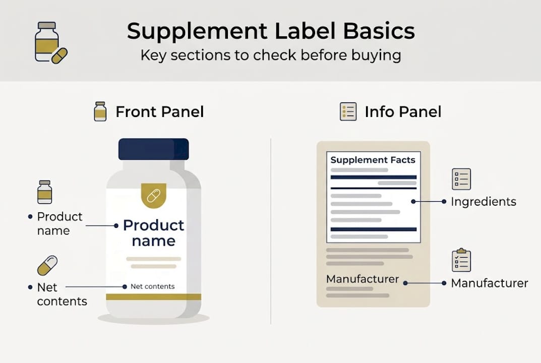 Infographic showing basics of supplement labels
