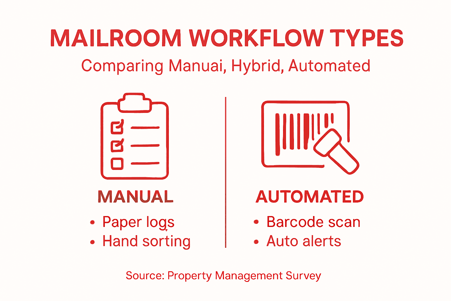 Infographic with mailroom workflow process comparison
