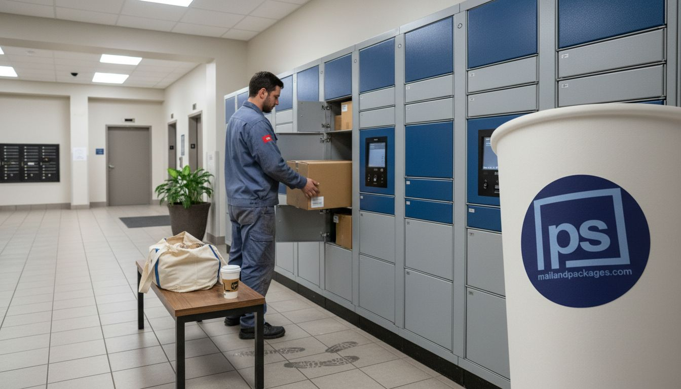 Delivery driver loading apartment smart lockers