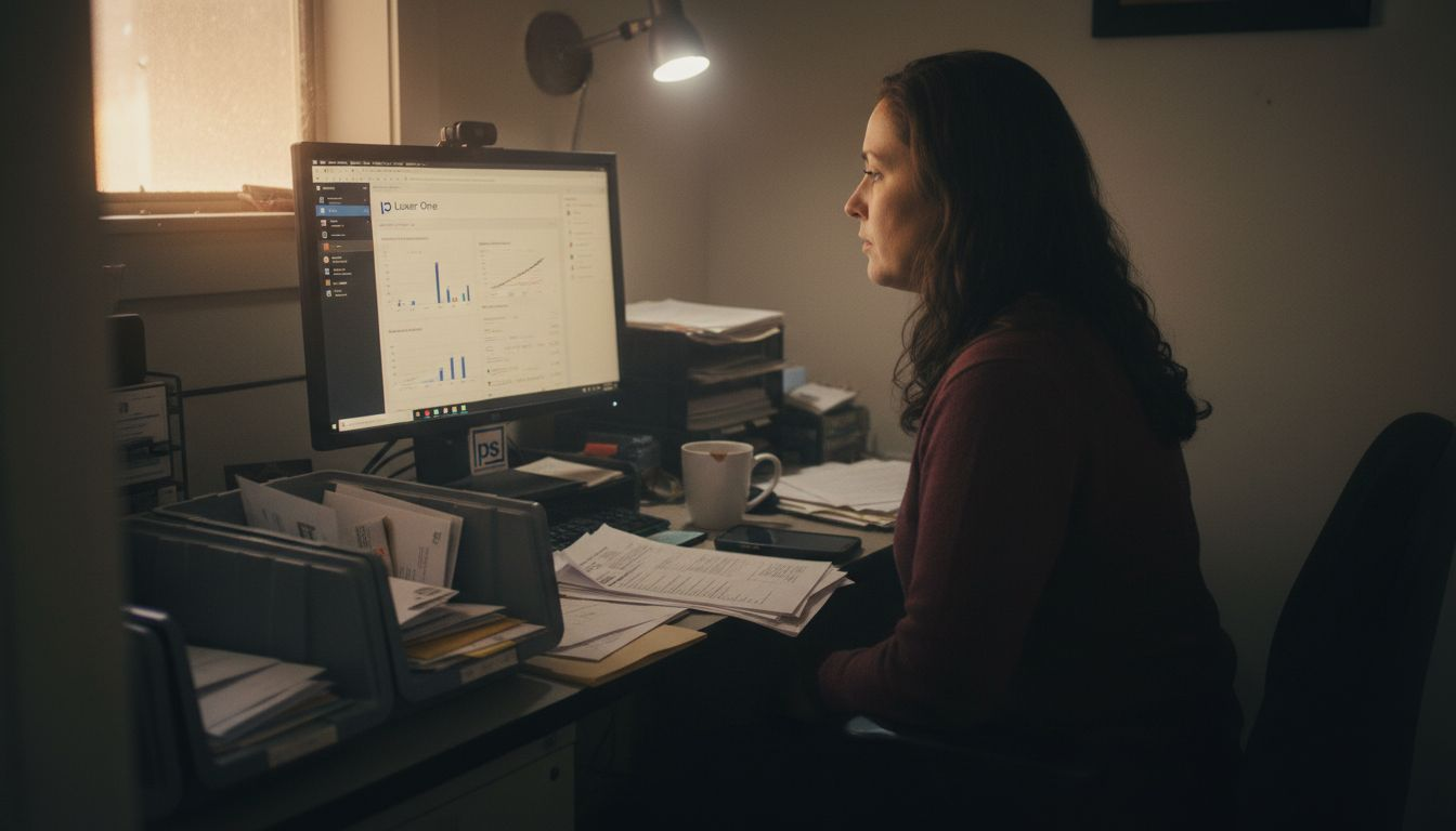Manager at desk tracking package deliveries