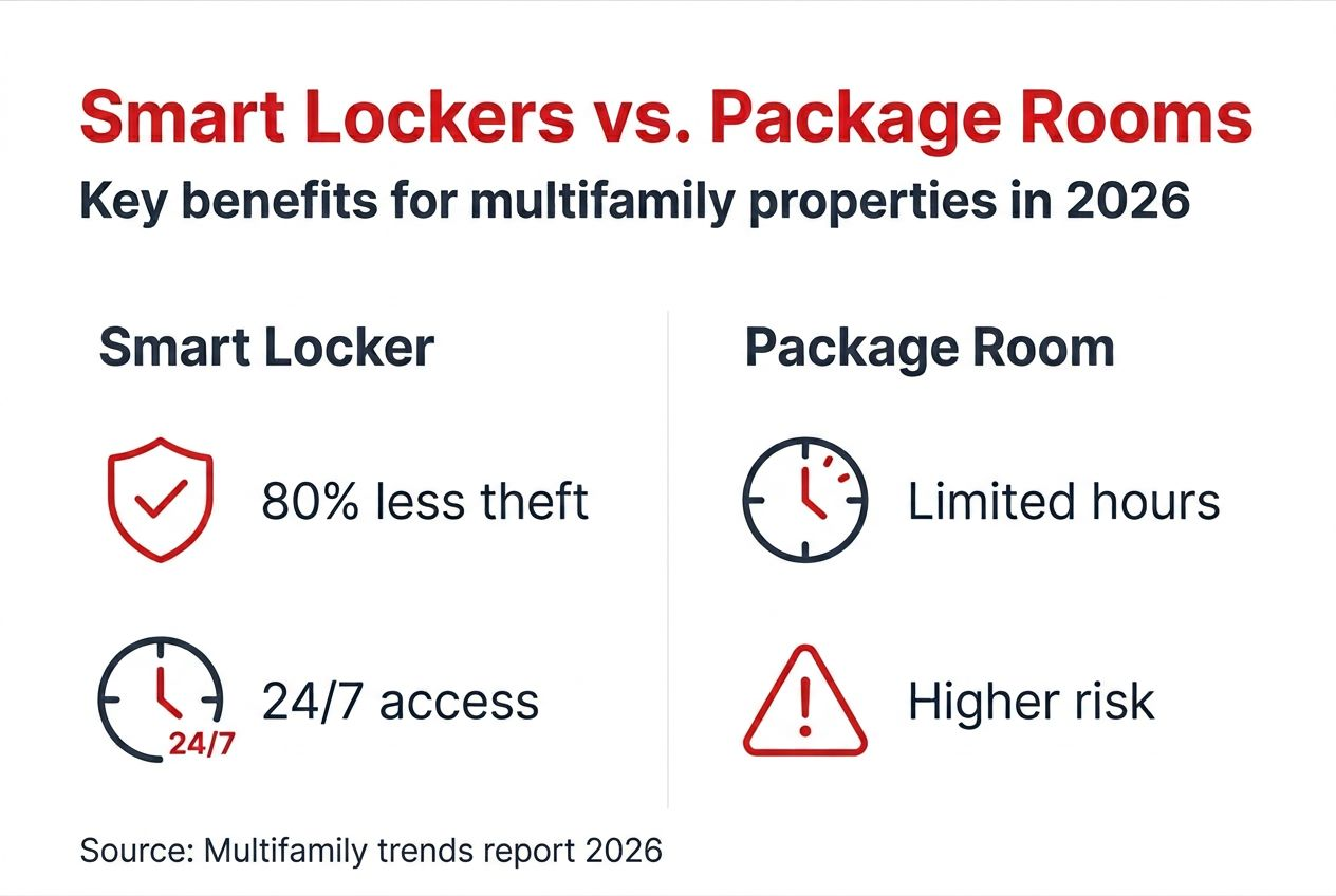 Infographic comparing lockers versus package rooms