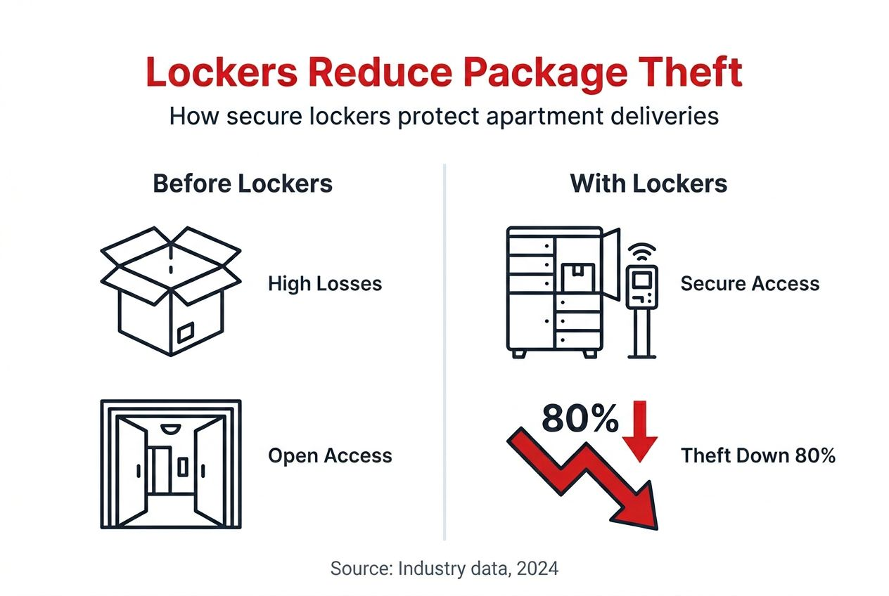 Infographic showing theft reduction with package lockers