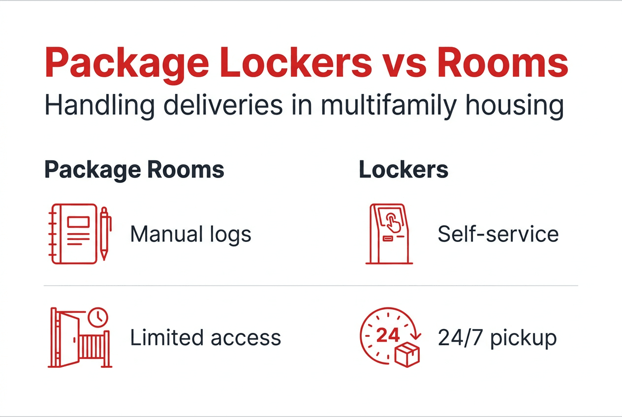 Infographic comparing lockers and package rooms