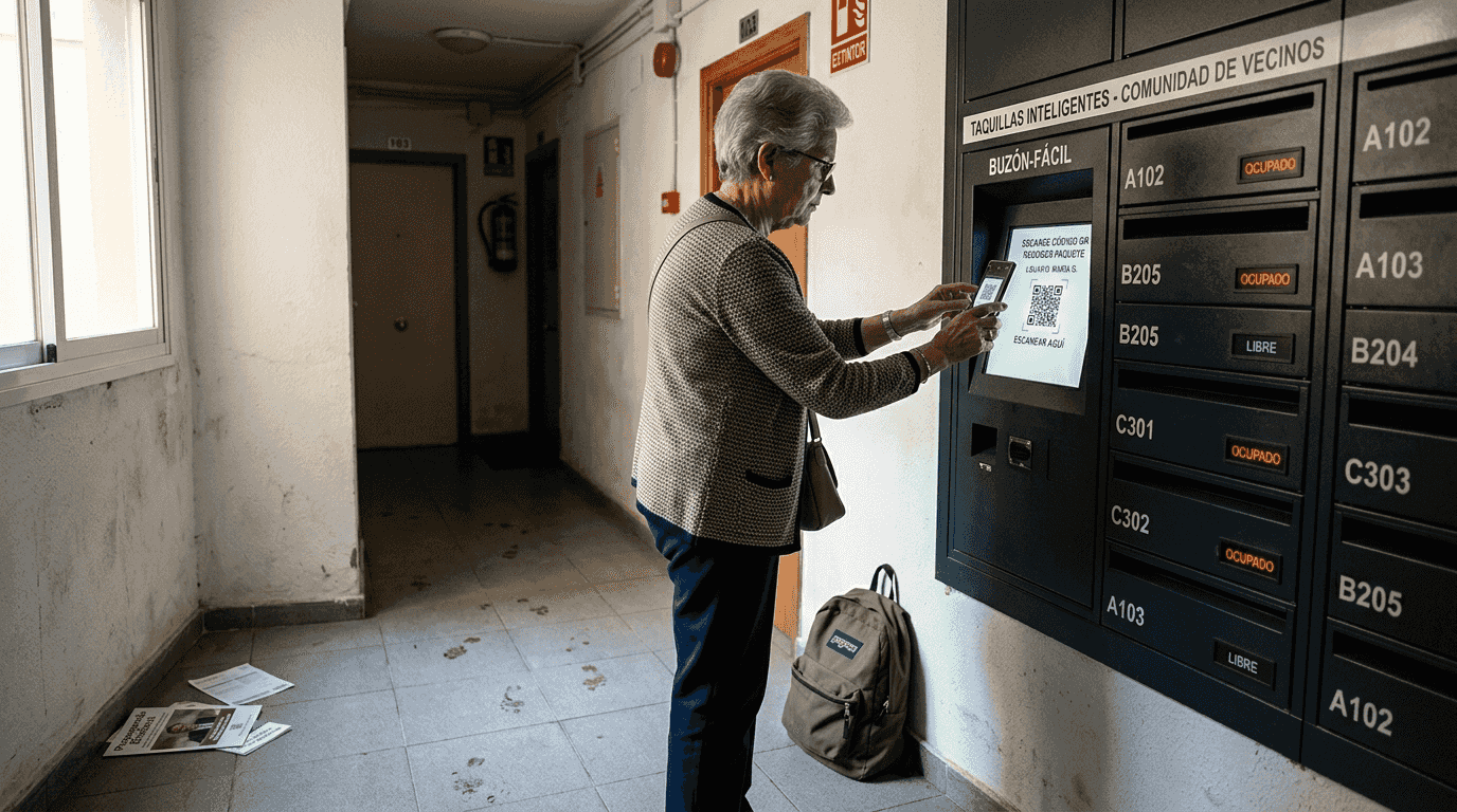 Un vecino recoge su paquete en un casillero inteligente