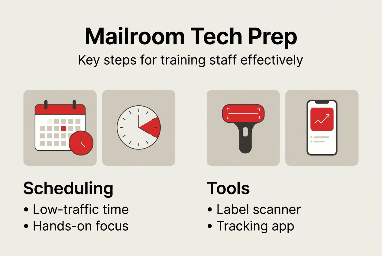 Infographic with mailroom tech training tips and tools