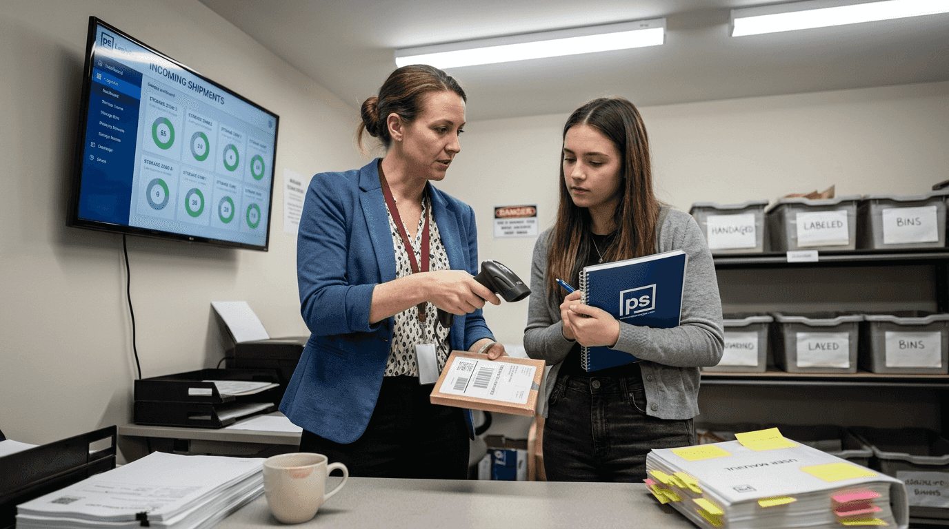 Mailroom staff training with barcode scanner