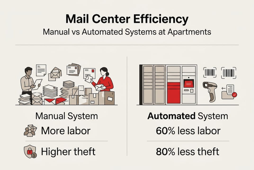 Infographic comparing manual and automated mail centers