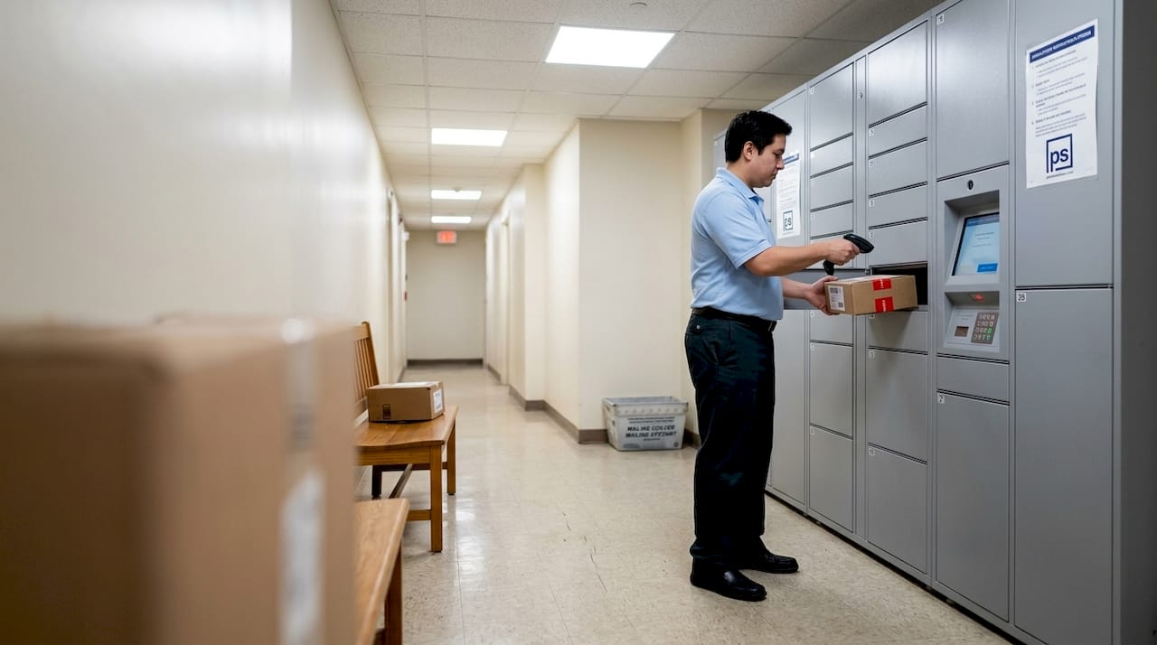Attendant using automated mailroom lockers