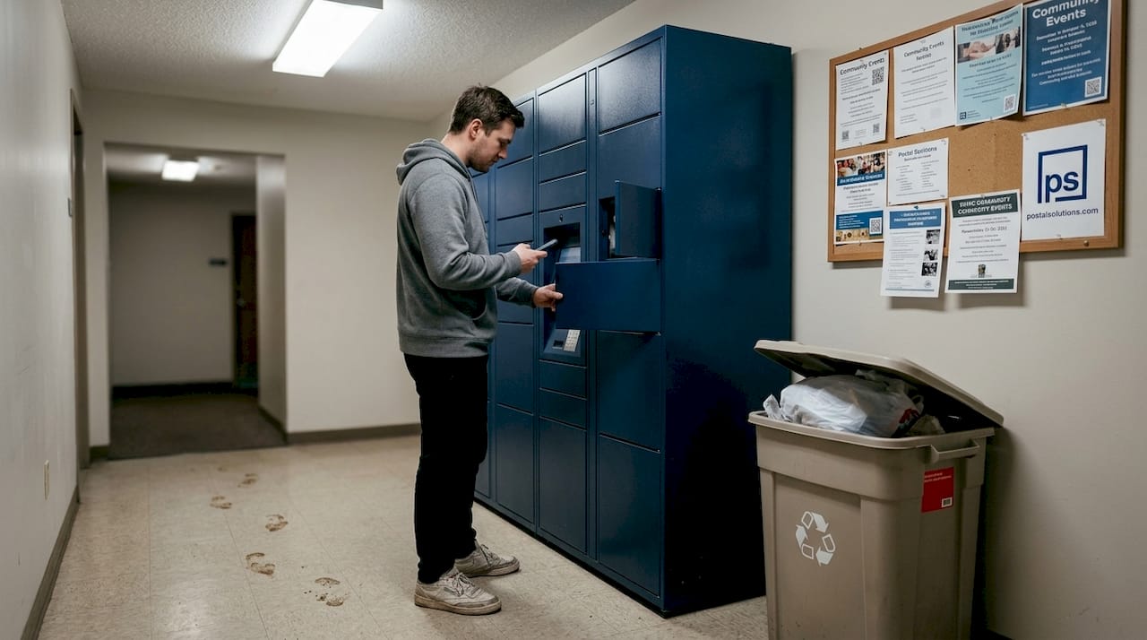 Resident using automated parcel locker