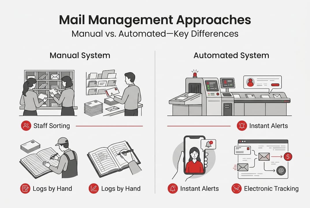 Infographic comparing manual and automated mail management