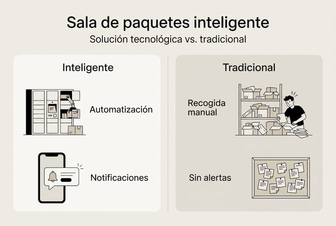 Infografía: Comparativa entre una sala inteligente y una sala convencional