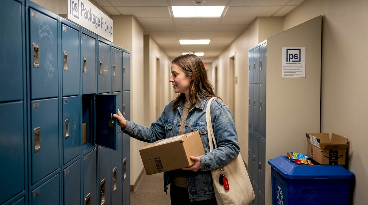 Resident using package locker bank
