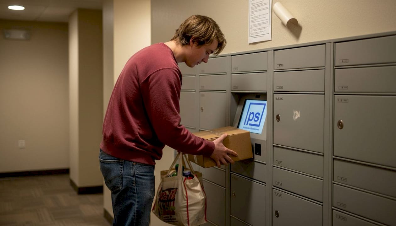 Resident picks up package from smart locker