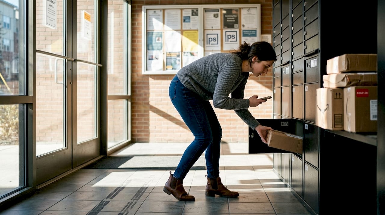 Resident picking up package at locker