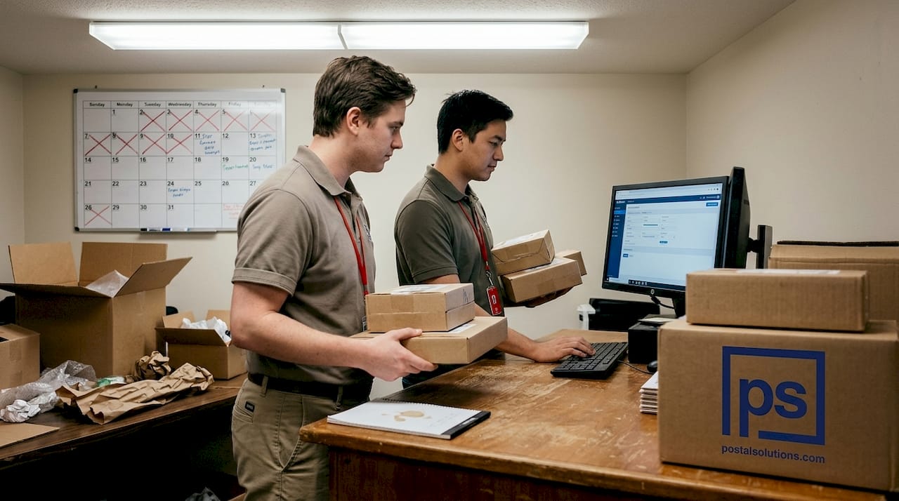 Staff logging packages in student mailroom