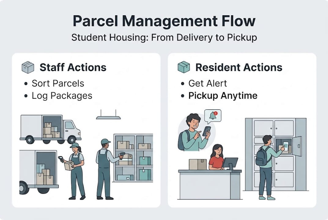 Infographic showing parcel management steps