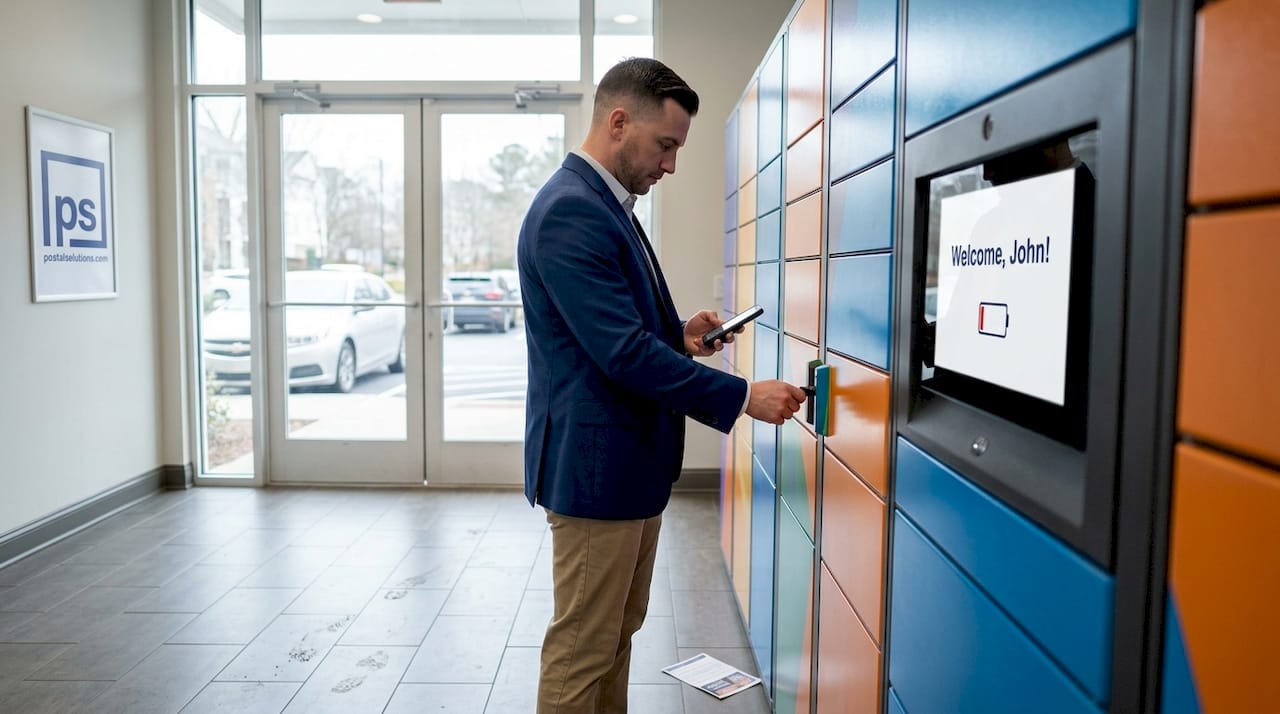 Resident collecting package from smart locker system