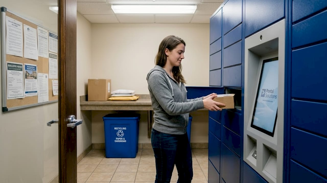 Resident picking up package from smart locker