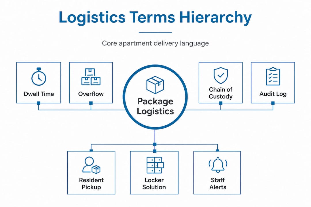 Logistics terms hierarchy infographic for apartments