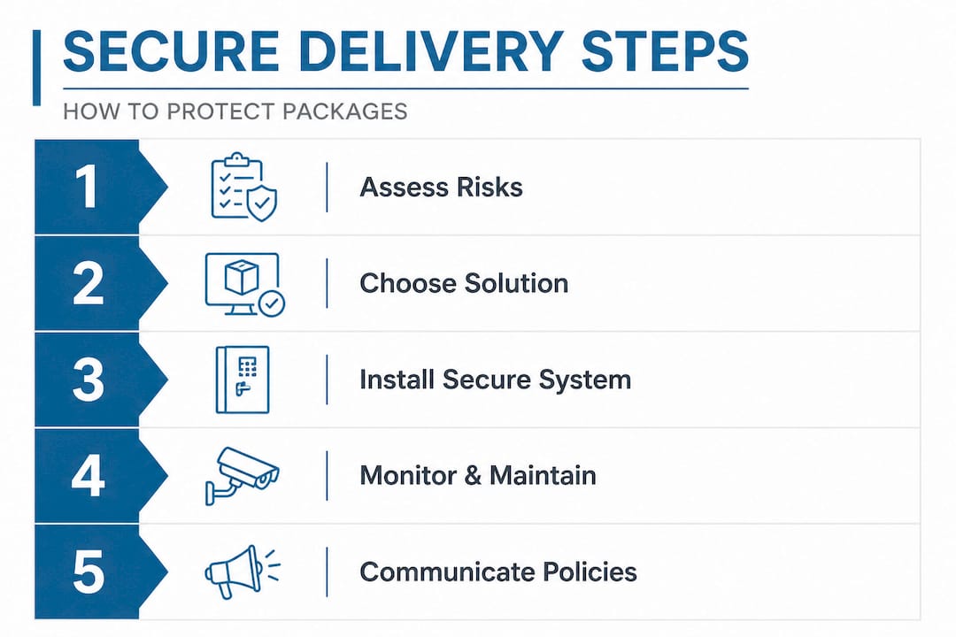 Infographic illustrating secure package delivery steps