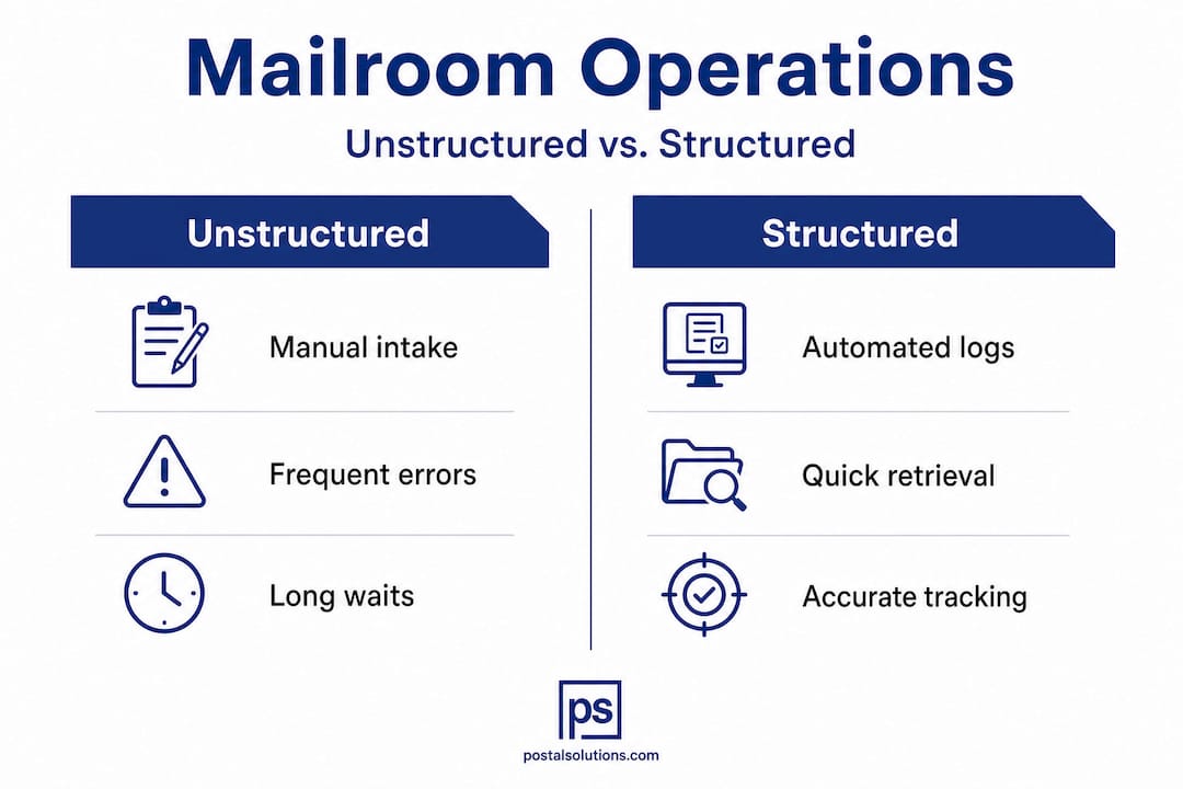 Infographic comparing unstructured and structured mailrooms
