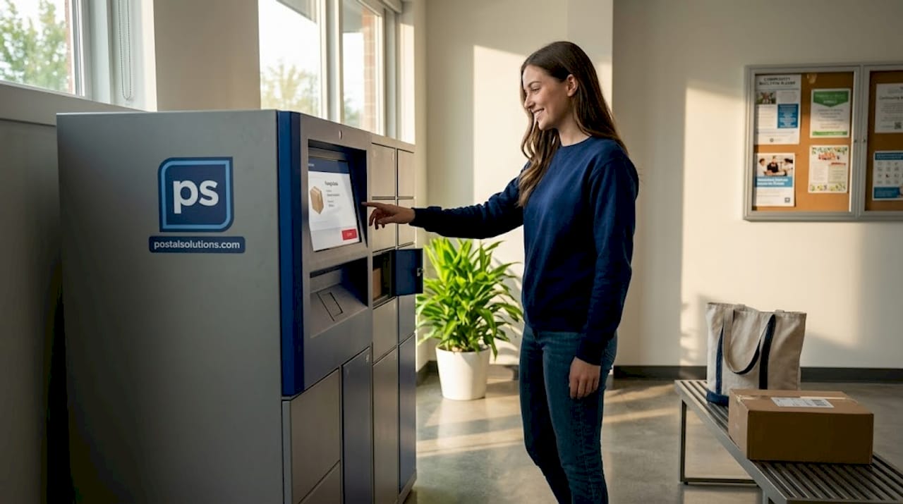 Resident picking up package from smart locker