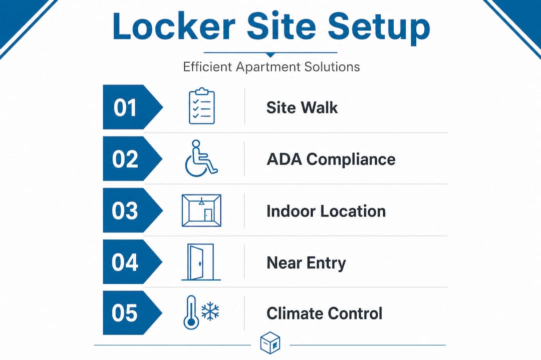 Infographic showing locker site setup steps