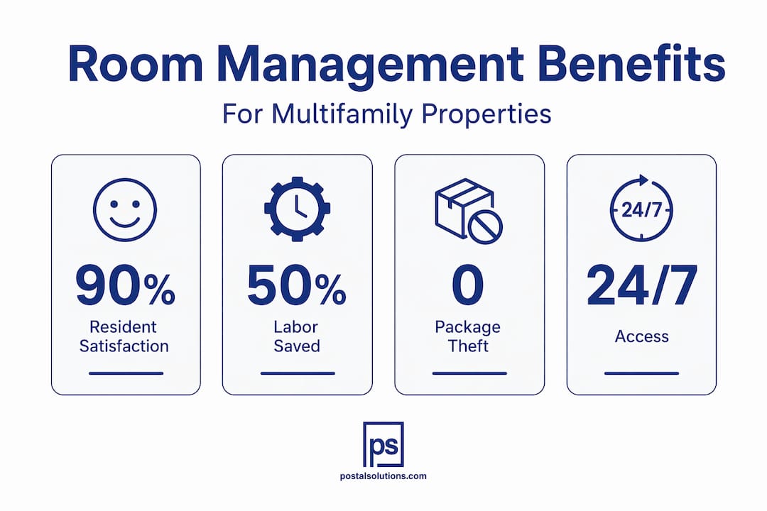 Infographic highlighting benefits of package room management