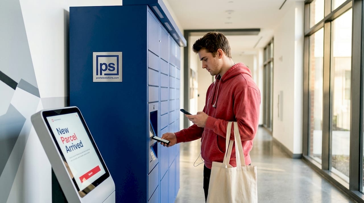 Resident retrieving package via digital locker
