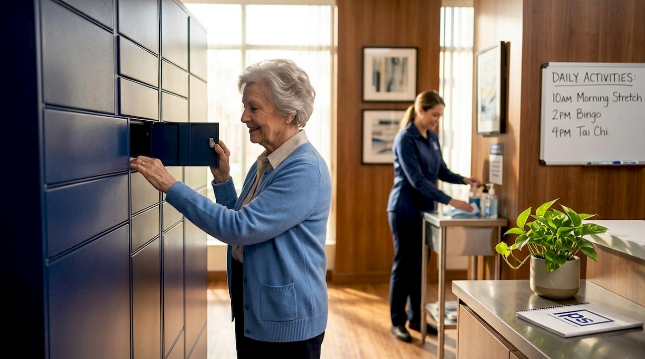 Senior resident uses secure smart mail locker