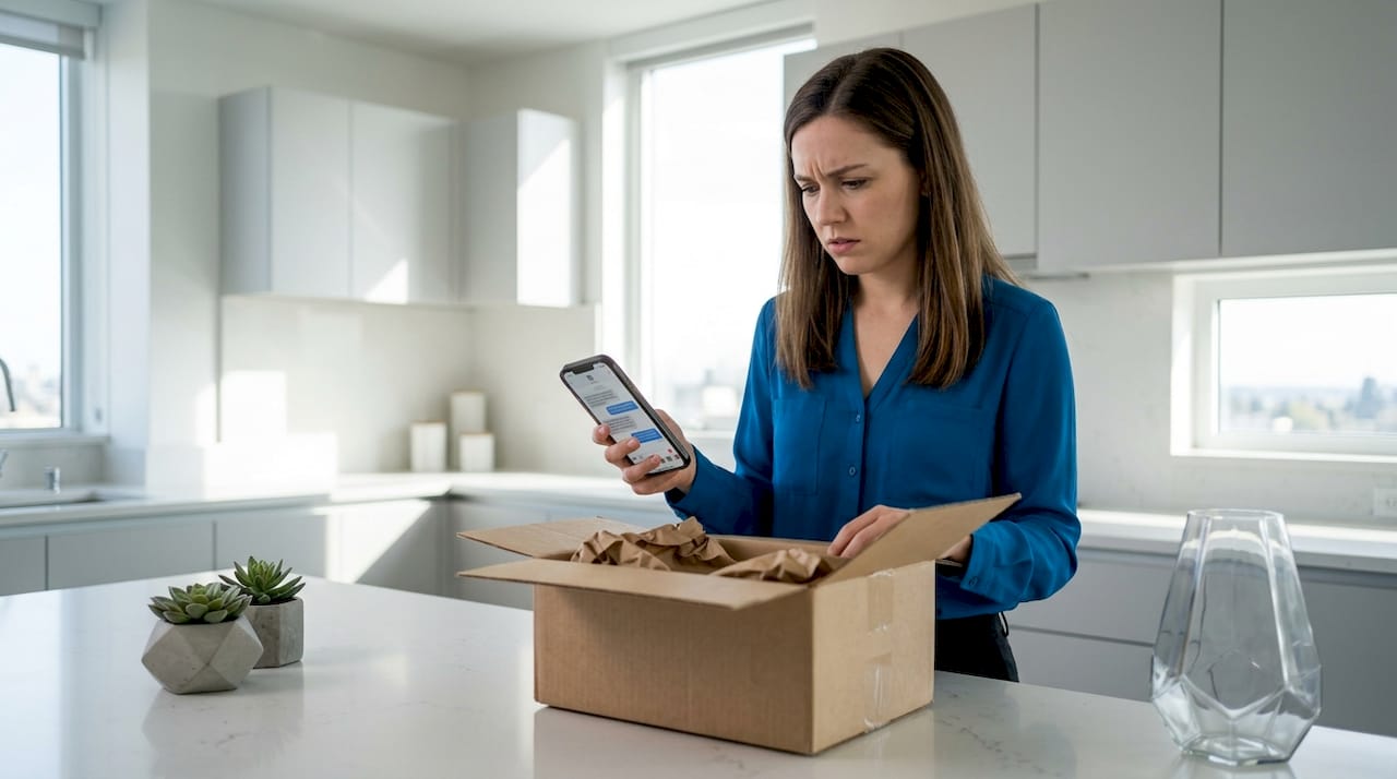 Apartment resident finding empty delivery box