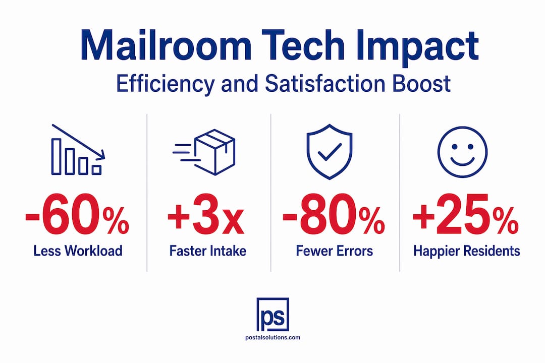 Infographic of mailroom tech efficiency statistics