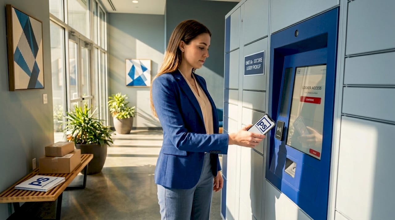 Resident retrieving package from automated locker