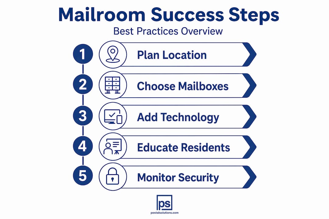 Infographic outlining mailroom management steps