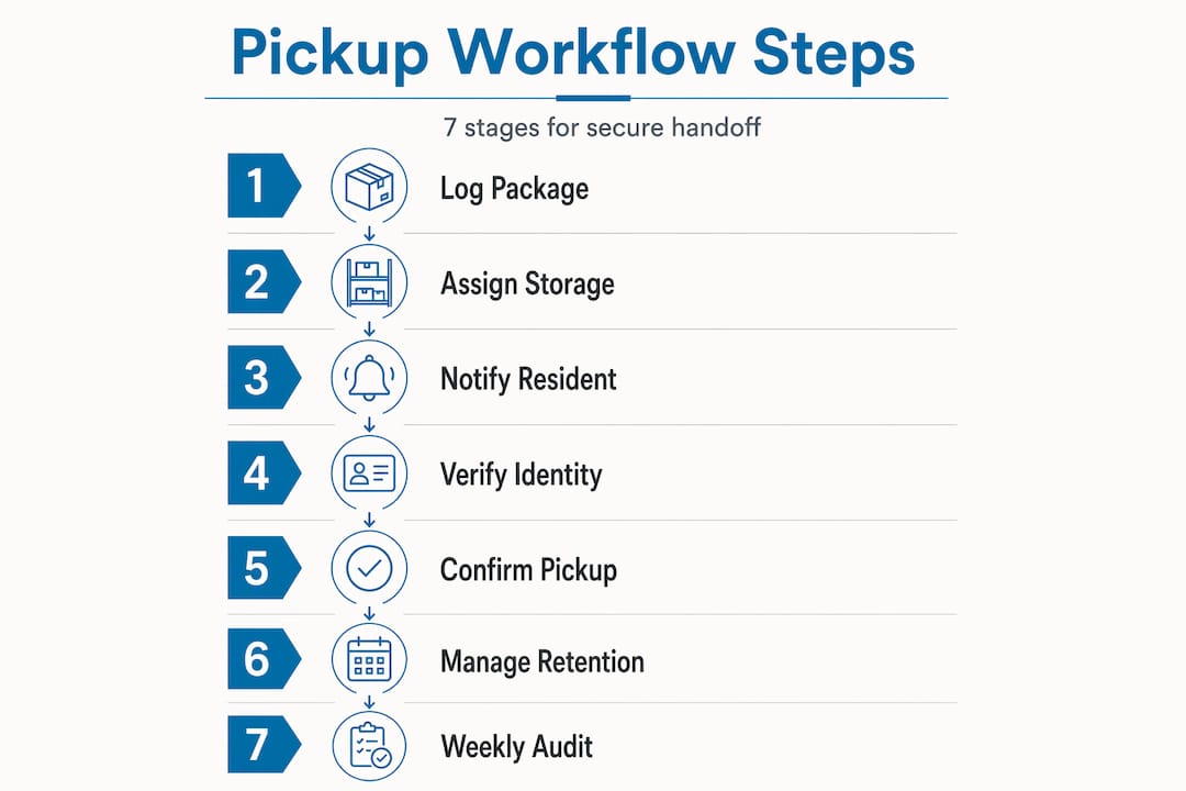Infographic of secure package pickup workflow steps
