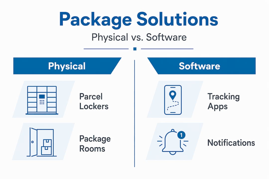 Infographic comparing physical and software package management solutions