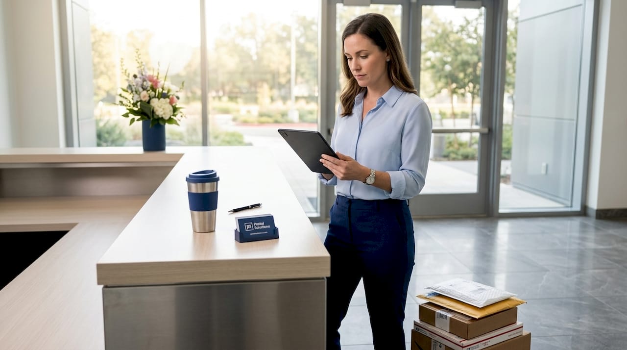 Leasing agent manages package notifications in lobby
